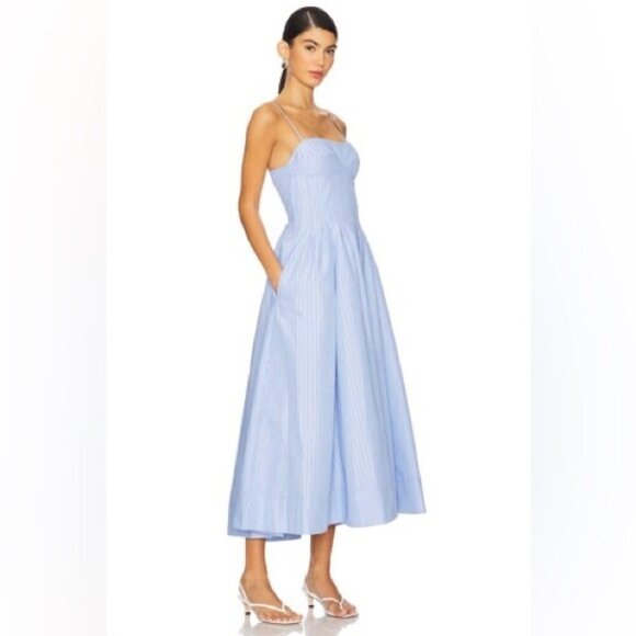 NEW SIMKHAI Kittiya Cotton Midi Dress in Harbour Blue Stripe | US 2 UK 6 - Picture 2 of 14